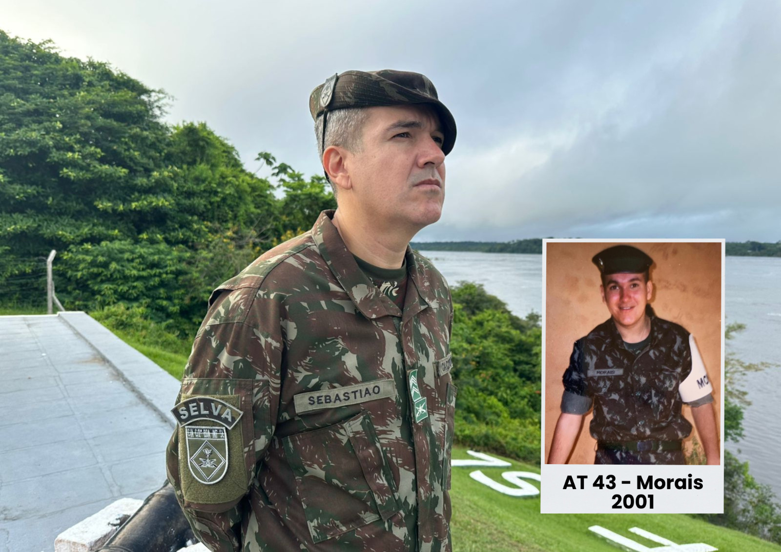 Sargento Sebastião hoje (à esquerda) e em 2001 (à direira), quando foi atirador do Tiro de Guerra que vai comandar 